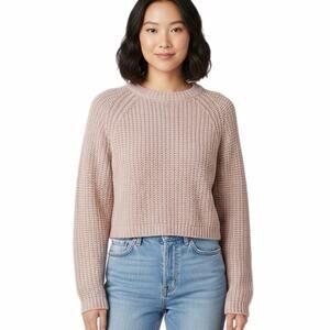 Divided H&M Women Cable Knit Sweater XS Dusty Pink Cropped Crew Neck Long Sleeve